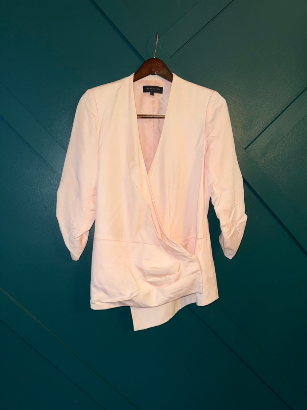 Chic Pale Pink Wrap-Front Women's Blazer